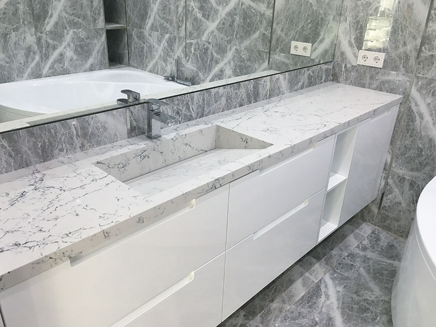 Кварцова стільниця з щільовою мийкою Caesarstone 5143 White Attica – фото 3 – Modern Acrylic Stone