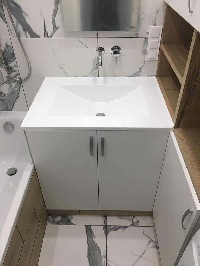 Столешница с боковой панелью из камня Grandex P-104 Pure White – фото 3 – Modern Acrylic Stone