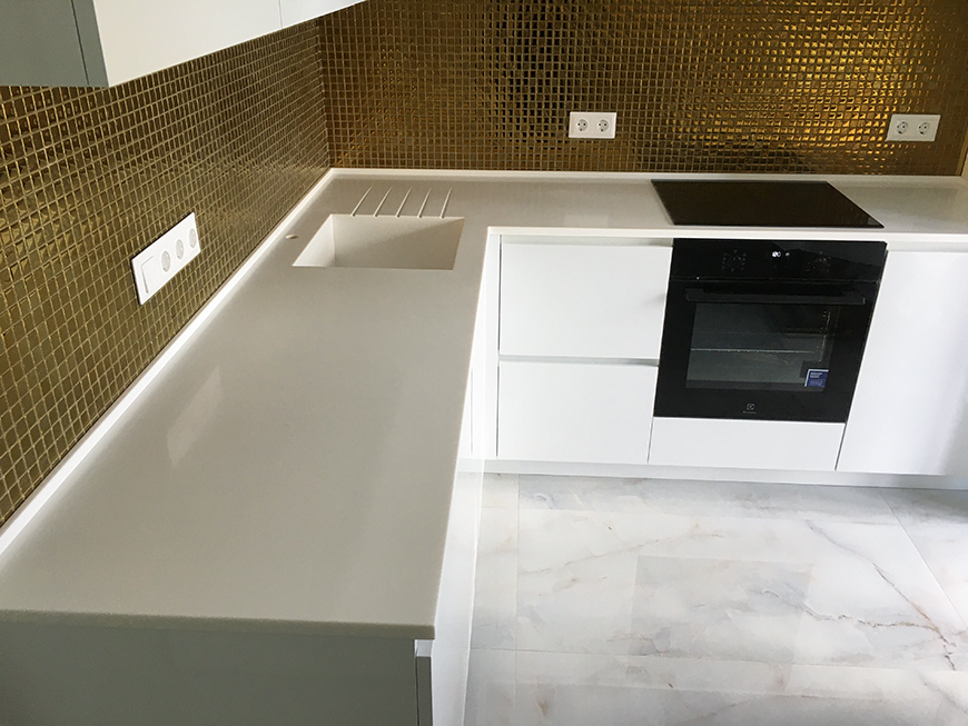 Стільниця з литою мийкою з акрилового каменю Grandex S-203 Sparkling Sand – основне фото – Modern Acrylic Stone