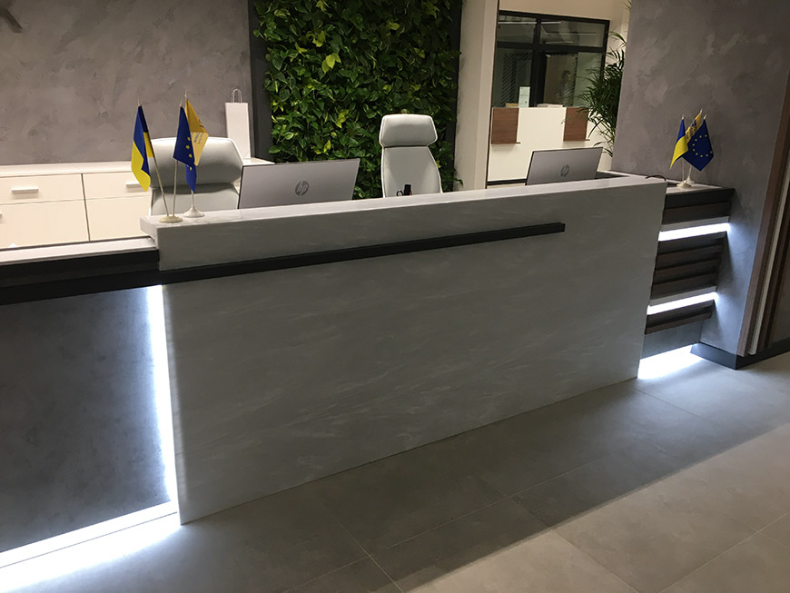 Ресепшн для банку з акрилового каменю Grandex M-718 Neptun Trident – основне фото – Modern Acrylic Stone