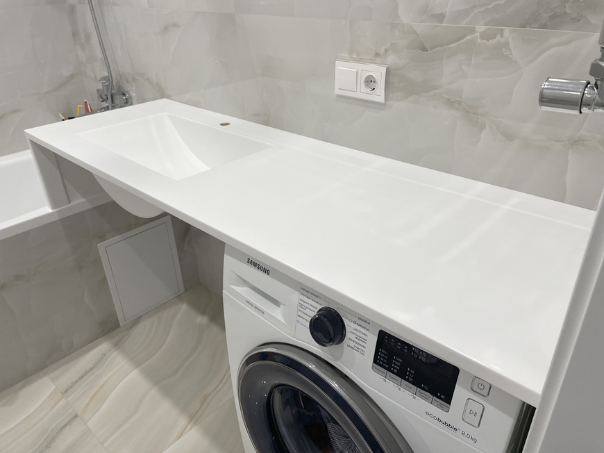 Стільниця з литою мийкою з акрилу Grandex P-104 Pure White – основне фото – MAS